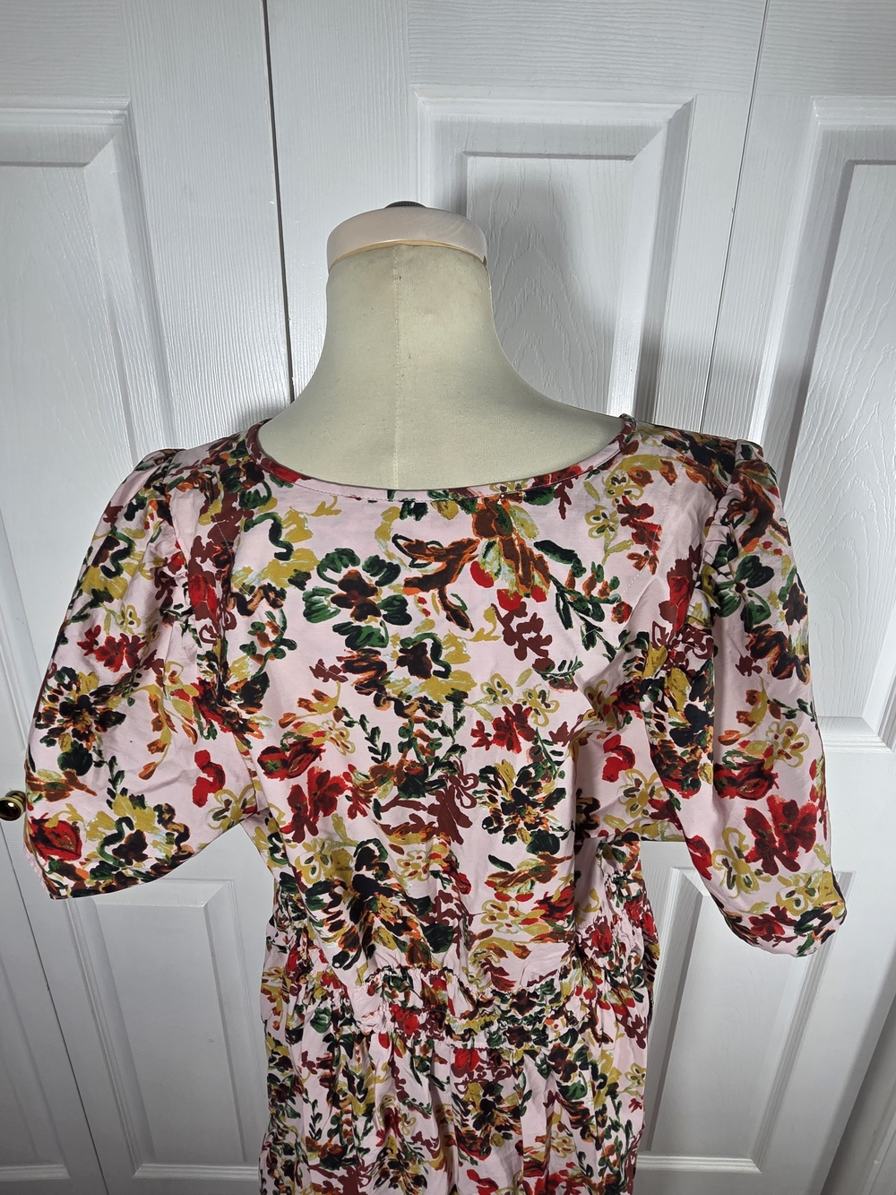 Maeve Anthropologie Floral Maxi Dress Pink Smocked Waist Short Sleeve XL - Picture 5 of 10